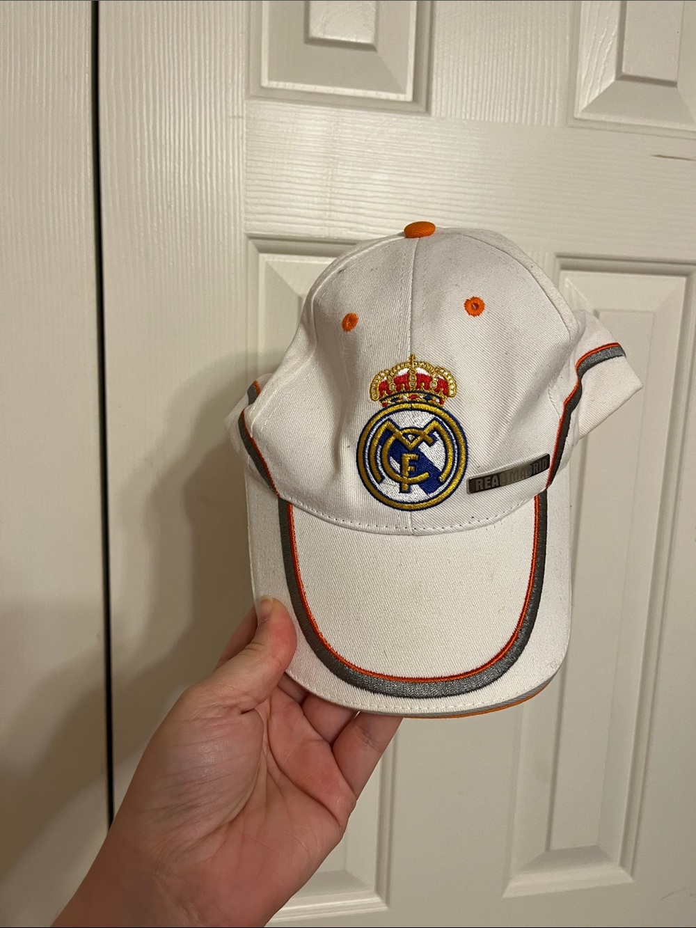 Real Madrid White Baseball Cap with Orange Trim